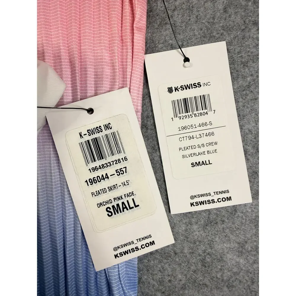 K-Swiss NWT 2pc Tennis Outfit Set Small Pleated Top Skort Pink Blue Ombre